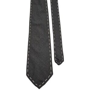 Barton Moda Necktie Mens OS Gray Pure Wool Contrast Stitch Handmade Italy Office
